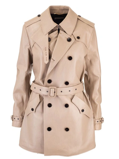 Shop Saint Laurent Women's Beige Leather Trench Coat