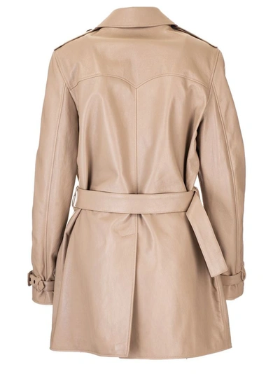 Shop Saint Laurent Women's Beige Leather Trench Coat