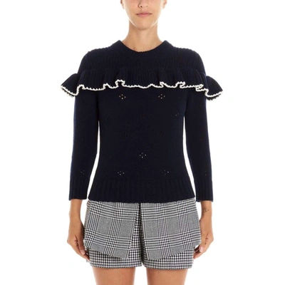 Shop Alexander Mcqueen Women's Blue Wool Sweater