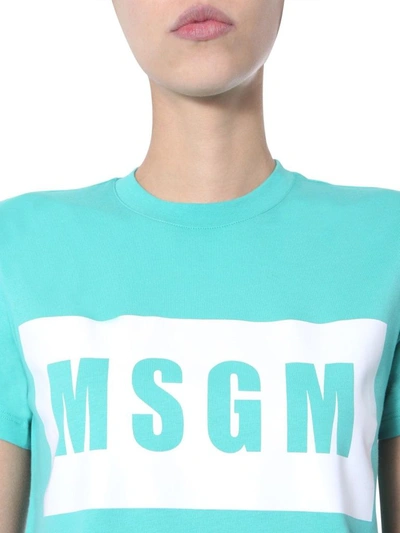 Shop Msgm Women's Light Blue Cotton T-shirt