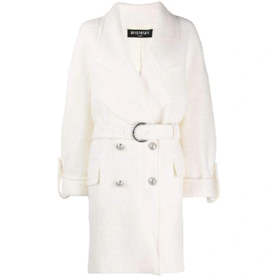 Shop Balmain Women's White Wool Coat