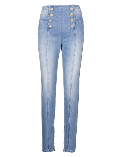 Shop Balmain Women's Blue Cotton Jeans