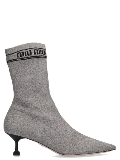 Shop Miu Miu Women's Silver Viscose Ankle Boots