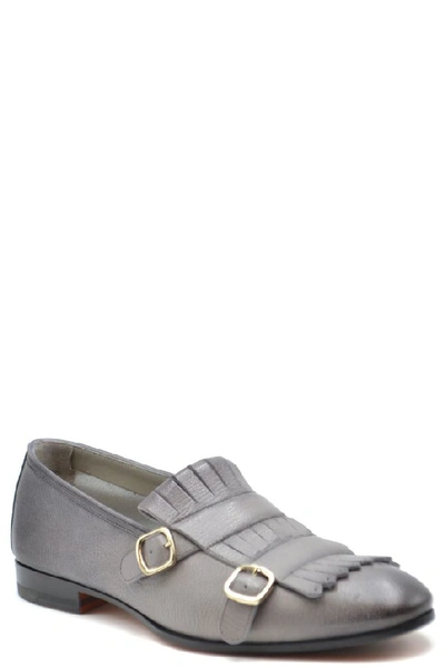 Shop Santoni Women's Grey Leather Monk Strap Shoes