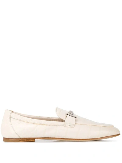 Shop Tod's Women's White Leather Loafers