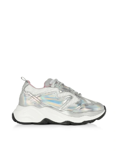 Shop Msgm Women's Silver Leather Sneakers