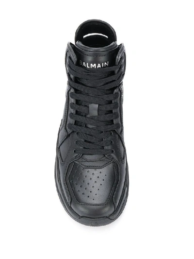 Shop Balmain Women's Black Leather Hi Top Sneakers