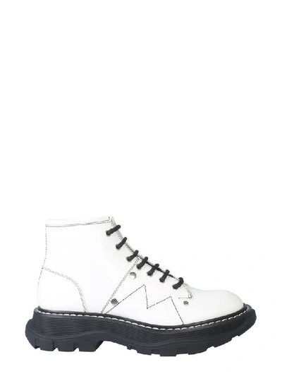 Shop Alexander Mcqueen Women's White Leather Ankle Boots