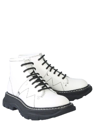 Shop Alexander Mcqueen Women's White Leather Ankle Boots