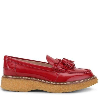 Shop Tod's Women's Red Leather Loafers