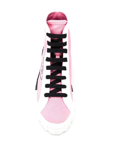 Shop Prada Women's Pink Cotton Hi Top Sneakers