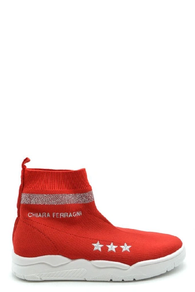 Shop Chiara Ferragni Women's Red Fabric Hi Top Sneakers
