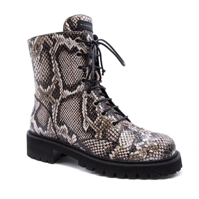 Giuseppe Zanotti Python-embossed Leather Combat Boots In Beige