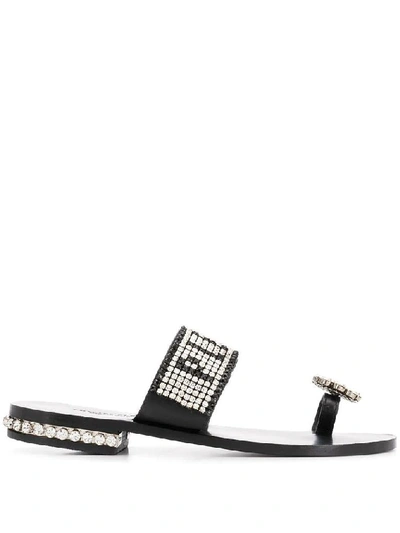 Shop Philipp Plein Women's Black Leather Sandals