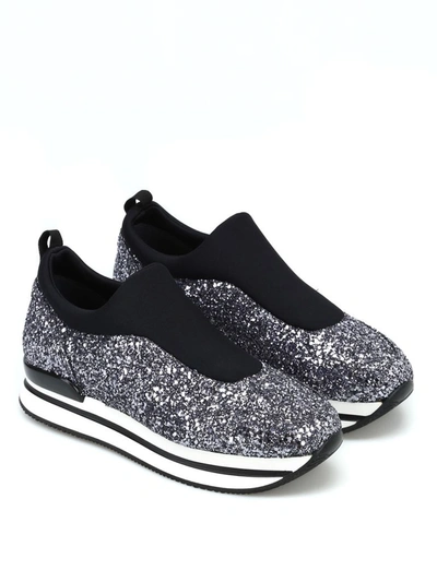 Shop Hogan Women's Black Sequins Slip On Sneakers