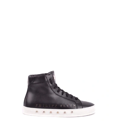 Shop Philipp Plein Men's Black Leather Hi Top Sneakers