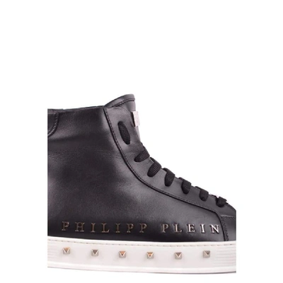 Shop Philipp Plein Men's Black Leather Hi Top Sneakers