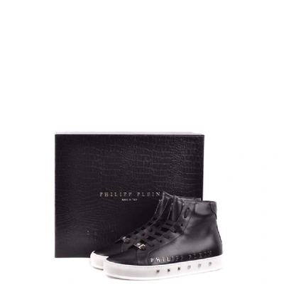 Shop Philipp Plein Men's Black Leather Hi Top Sneakers