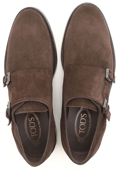 Shop Tod's Men's Brown Suede Monk Strap Shoes