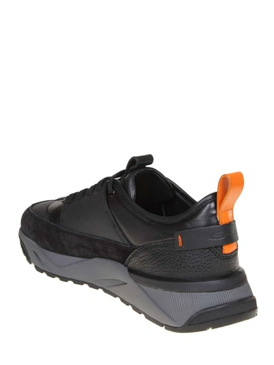 Shop Santoni Men's Black Leather Sneakers