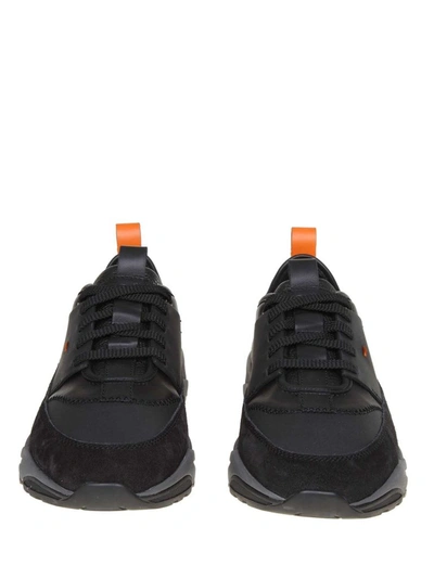 Shop Santoni Men's Black Leather Sneakers