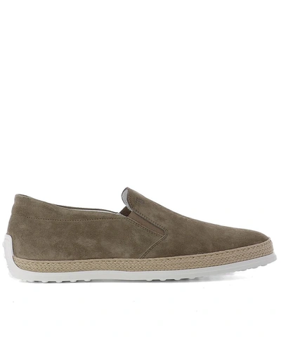 Shop Tod's Men's Grey Suede Slip On Sneakers