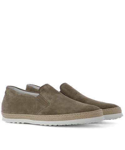 Shop Tod's Men's Grey Suede Slip On Sneakers