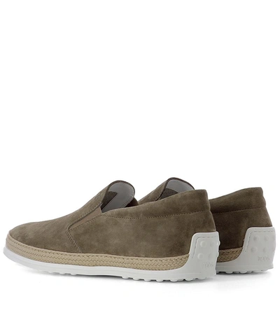 Shop Tod's Men's Grey Suede Slip On Sneakers