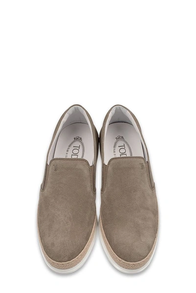 Shop Tod's Men's Grey Suede Slip On Sneakers