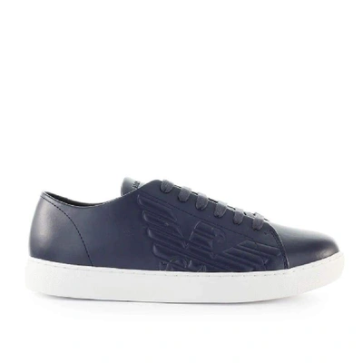 Shop Emporio Armani Men's Blue Leather Sneakers