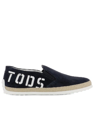 Shop Tod's Men's Blue Suede Slip On Sneakers