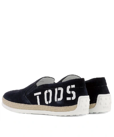 Shop Tod's Men's Blue Suede Slip On Sneakers