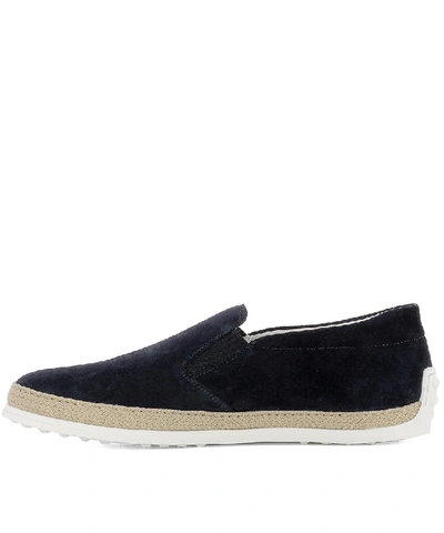 Shop Tod's Men's Blue Suede Slip On Sneakers