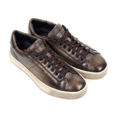 Shop Santoni Men's Brown Leather Sneakers