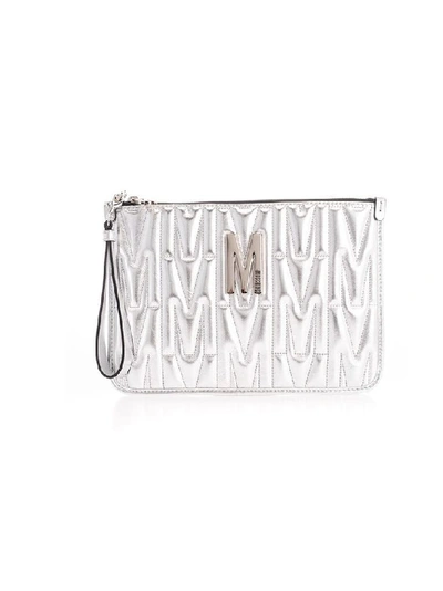 Shop Moschino Women's Silver Leather Pouch