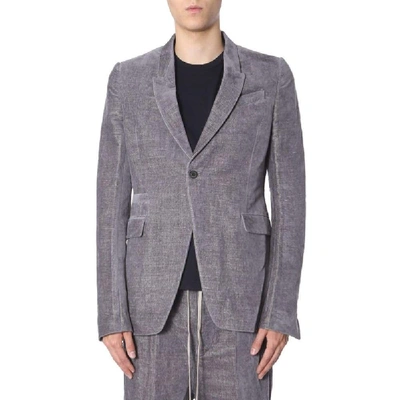 Rick Owens Textured Grey Velvet Single-breasted Jacket In Gray