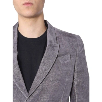Rick Owens Textured Grey Velvet Single-breasted Jacket In Gray