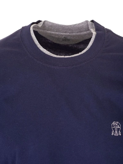 Shop Brunello Cucinelli Men's Blue Cotton T-shirt