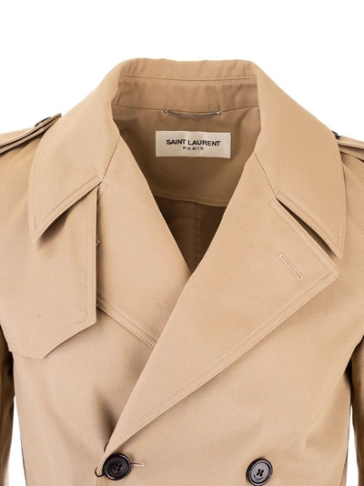 Shop Saint Laurent Men's Beige Polyester Trench Coat