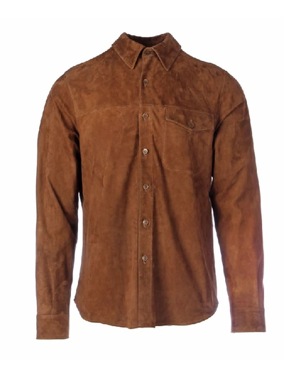 Shop Ajmone Men's Brown Leather Shirt