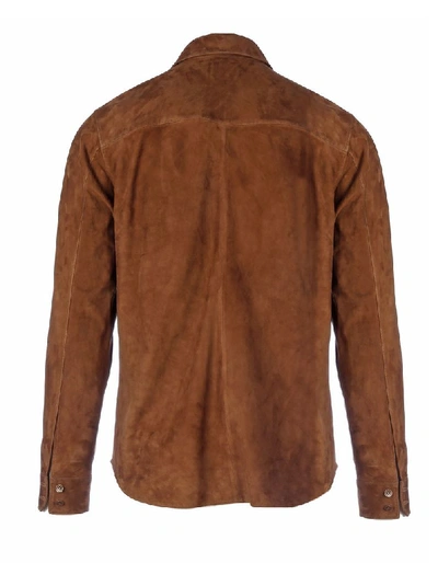 Shop Ajmone Men's Brown Leather Shirt