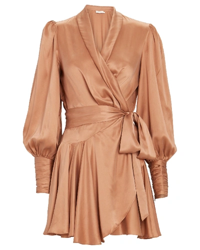 Shop Zimmermann Silk Mini Wrap Dress In Beige