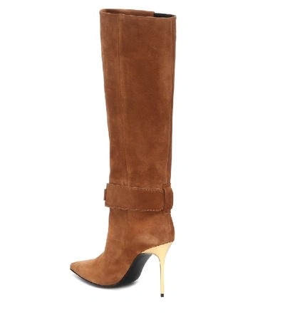 Shop Balmain Suede Knee-high Boots In Brown