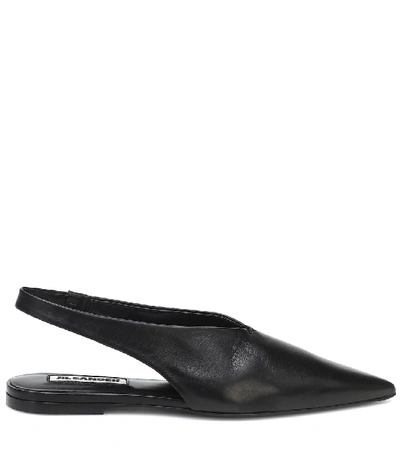 Shop Jil Sander Leather Slingback Ballet Flats In Black