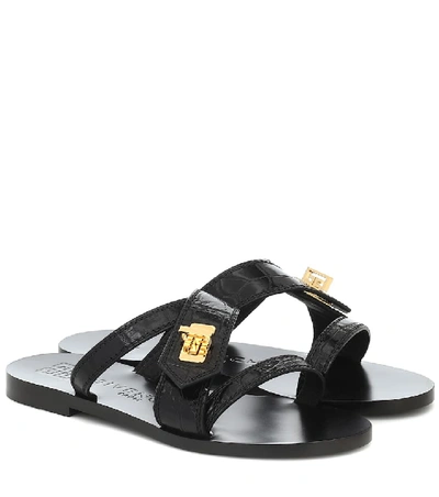 Shop Givenchy Eden Croc-effect Leather Sandals In Black