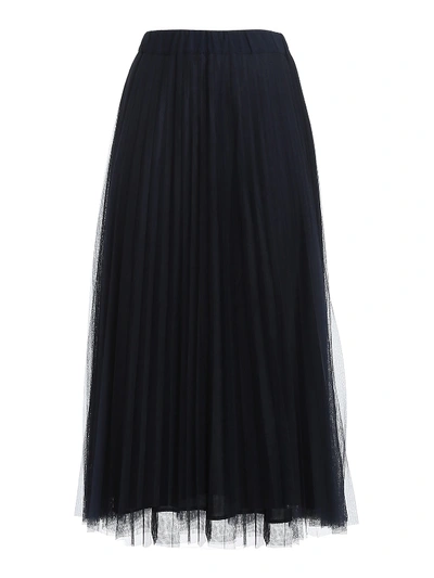Shop P.a.r.o.s.h Tulle Pleated Midi Skirt In Dark Blue