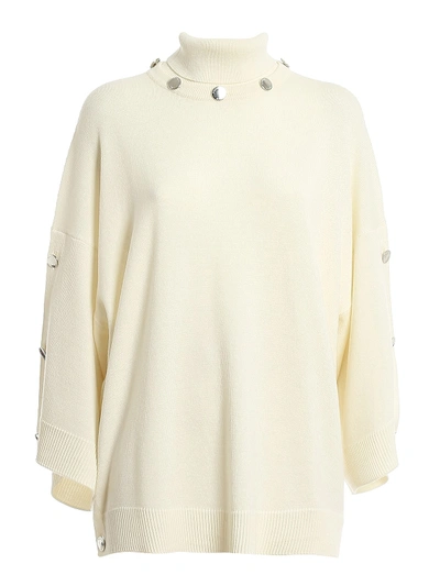 Shop Boutique Moschino Silver Button Detailed  Turtleneck In Cream