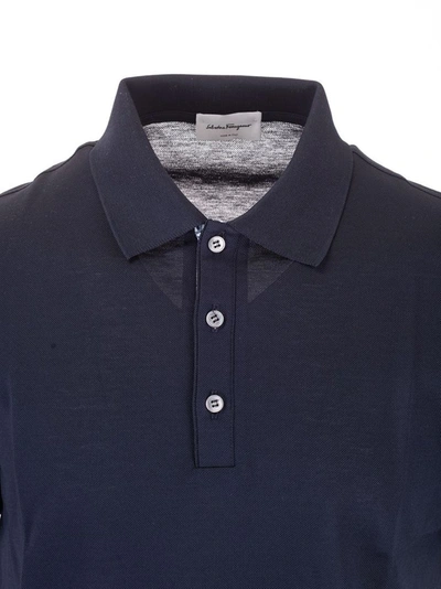 Shop Ferragamo Salvatore  Men's Blue Cotton Polo Shirt
