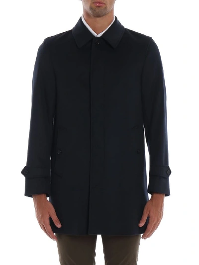 Shop Burberry Men's Blue Wool Coat