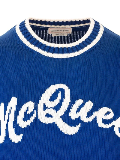 Shop Alexander Mcqueen Men's Blue Cotton Sweater